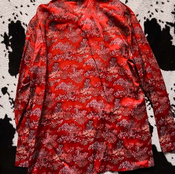 "NOTATIONS" WOMEN'S 80'S/90'S ORIENTAL BUTTON UP TUNIC - RED MULTI - Picture 4 of 5